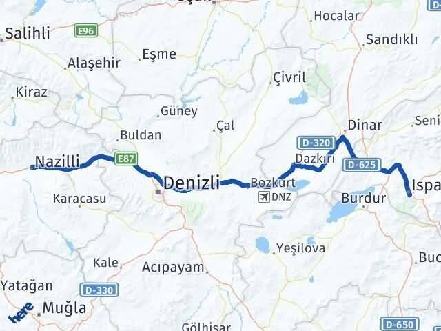 Isparta Nazilli Aydın Arası Kaç Km - Yol Haritası