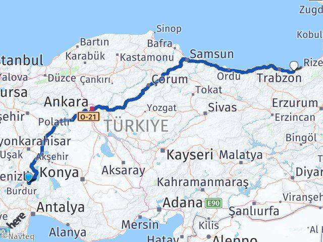 Isparta Of Trabzon Arası Kaç Km - Yol Haritası