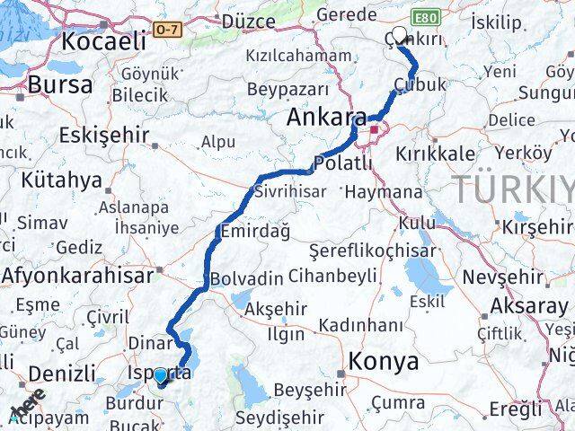 Isparta Orta Çankırı Arası Kaç Km - Yol Haritası