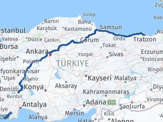 Isparta Ortahisar Trabzon Arası Kaç Km - Yol Haritası