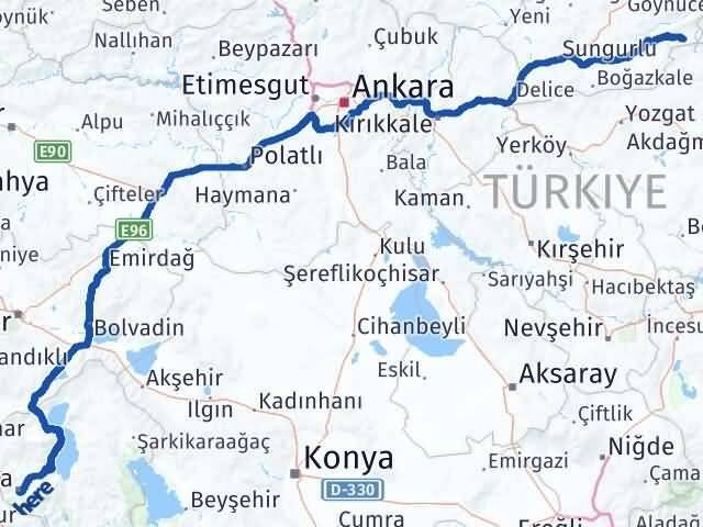 Isparta Ortaköy Çorum Arası Kaç Km - Yol Haritası