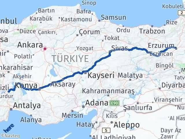 Isparta Palandöken Erzurum Arası Kaç Km - Yol Haritası
