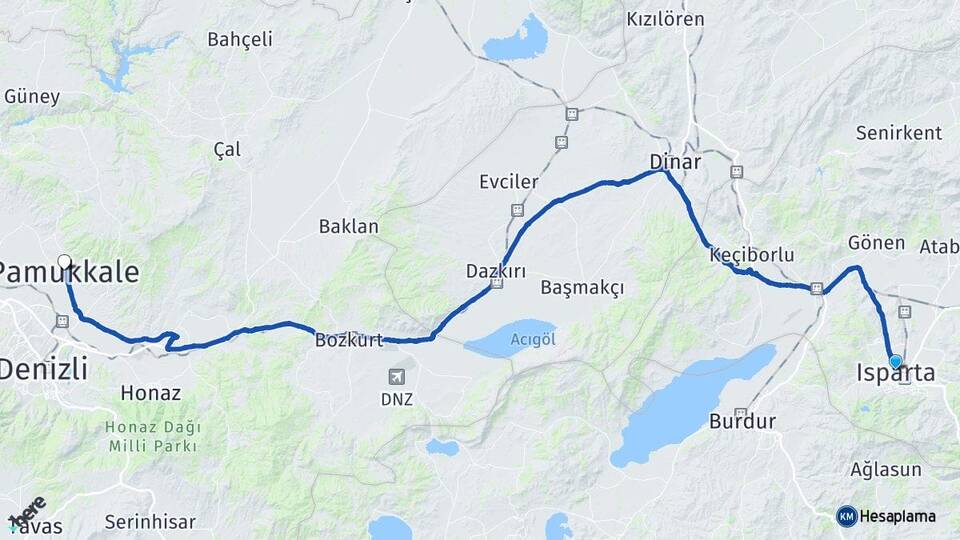 Isparta Pamukkale Denizli Arası Kaç Km - Yol Haritası