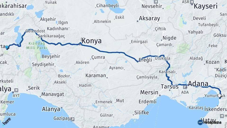 Isparta Payas Hatay Arası Kaç Km - Yol Haritası