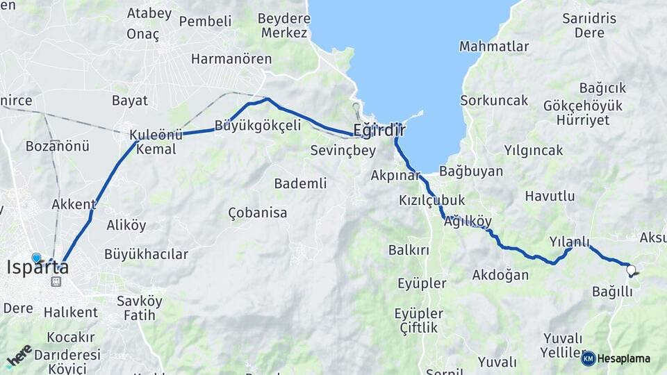 Isparta Pazarköy Eğirdir Arası Kaç Km - Yol Haritası