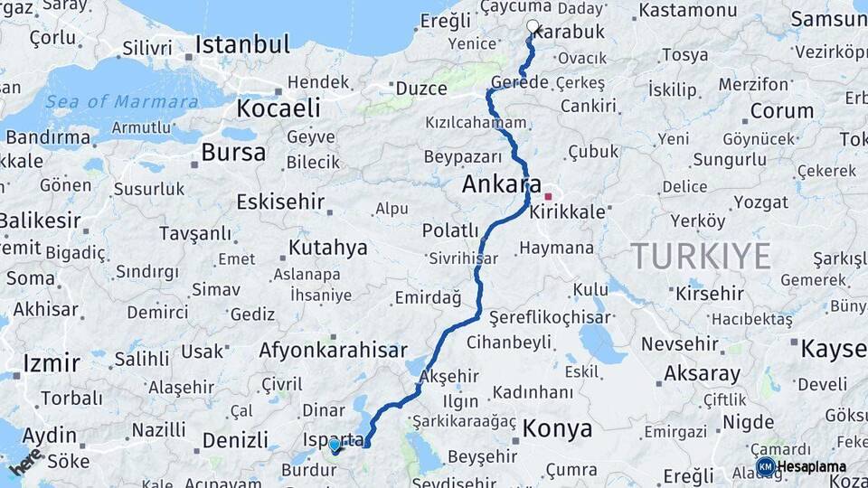 Isparta Safranbolu Karabük Arası Kaç Km - Yol Haritası