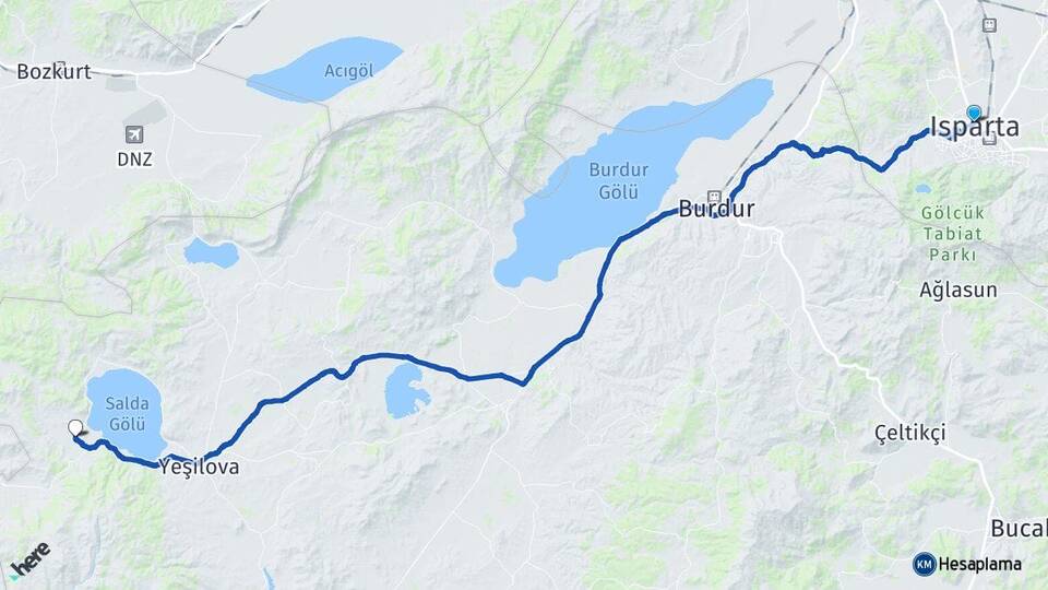 Isparta Salda Yeşilova Burdur Arası Kaç Km - Yol Haritası