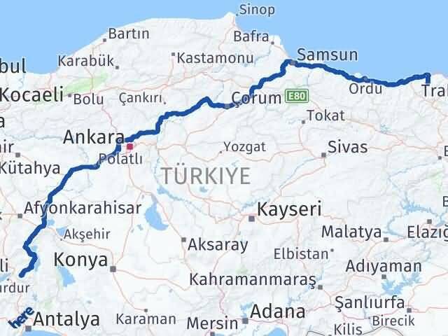 Isparta Şalpazarı Trabzon Arası Kaç Km - Yol Haritası