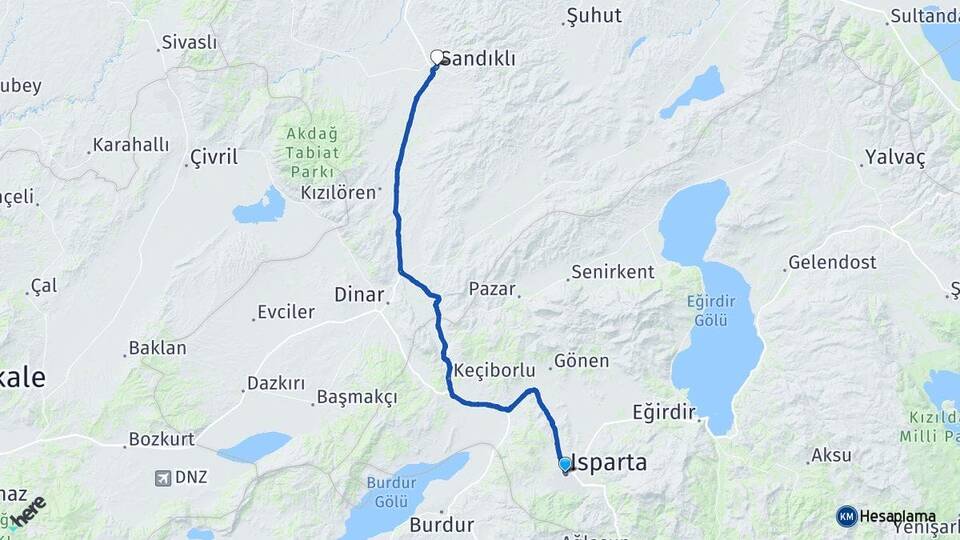 Isparta Sandıklı Afyonkarahisar Arası Kaç Km - Yol Haritası