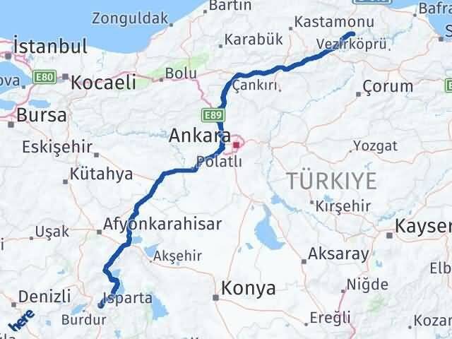 Isparta Saraydüzü Sinop Arası Kaç Km - Yol Haritası