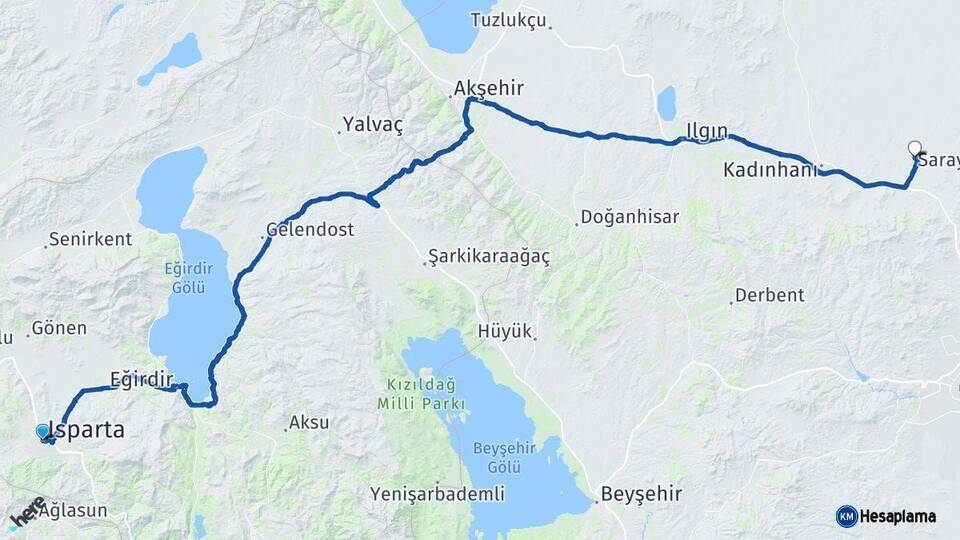 Isparta Sarayönü Konya Arası Kaç Km - Yol Haritası
