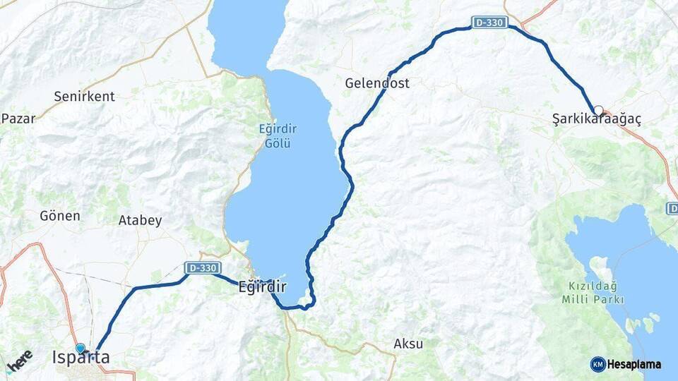 Isparta Şarkikaraağaç Arası Kaç Km - Yol Haritası