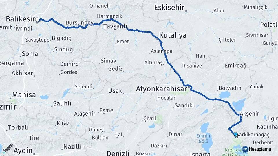 Isparta Şarkikaraağaç Balıkesir Arası Kaç Km - Yol Haritası