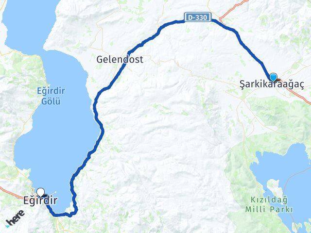 Isparta Şarkikaraağaç Eğirdir Arası Kaç Km - Yol Haritası