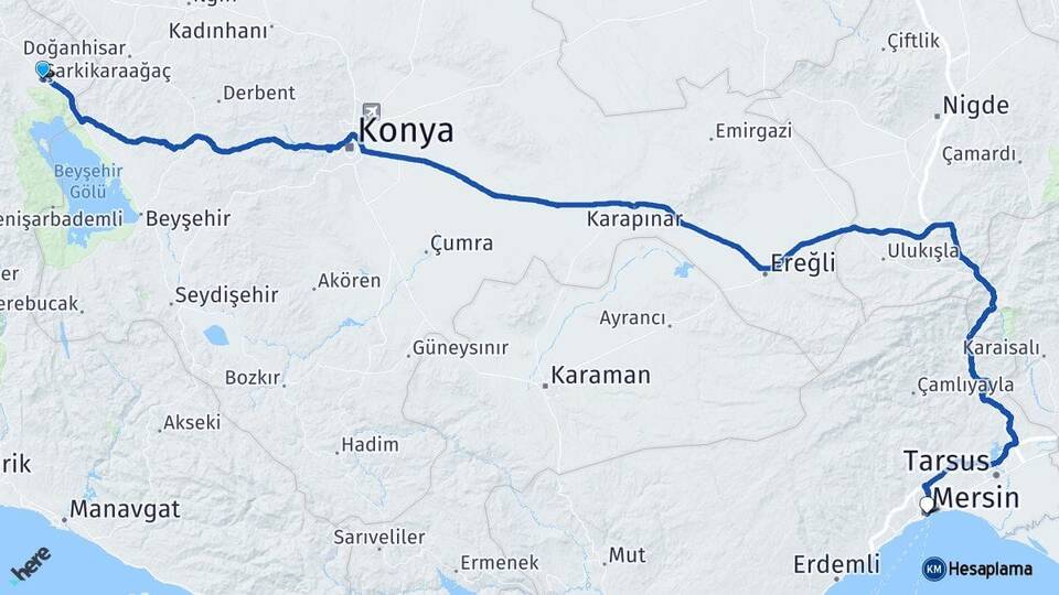 Isparta Şarkikaraağaç Mersin Arası Kaç Km - Yol Haritası