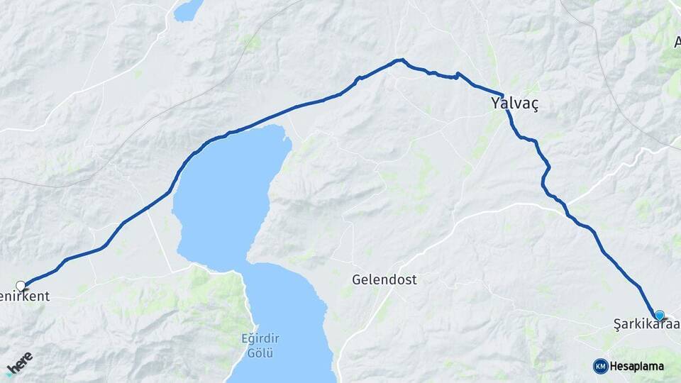 Isparta Şarkikaraağaç Senirkent Arası Kaç Km - Yol Haritası