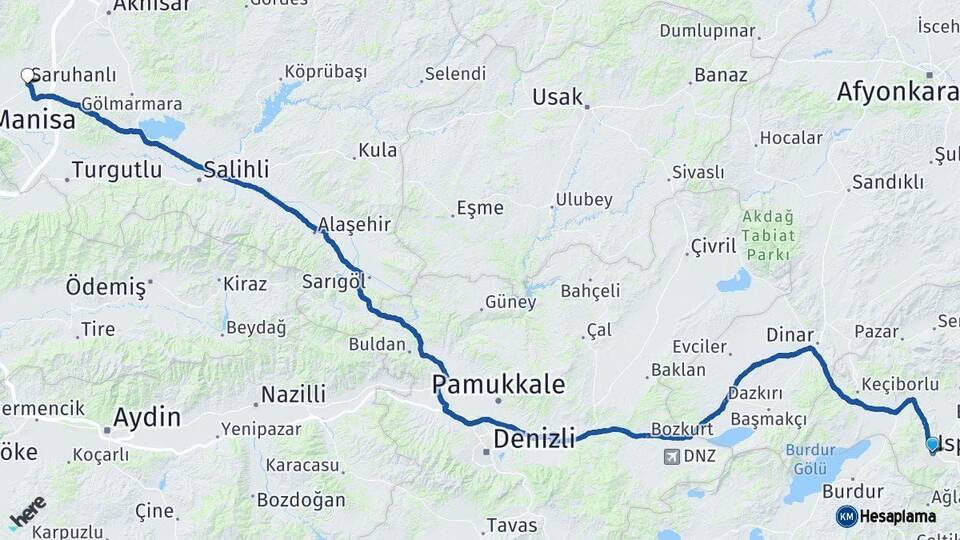 Isparta Saruhanlı Manisa Arası Kaç Km - Yol Haritası