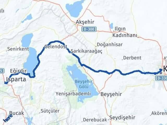 Isparta Selçuklu Konya Arası Kaç Km - Yol Haritası