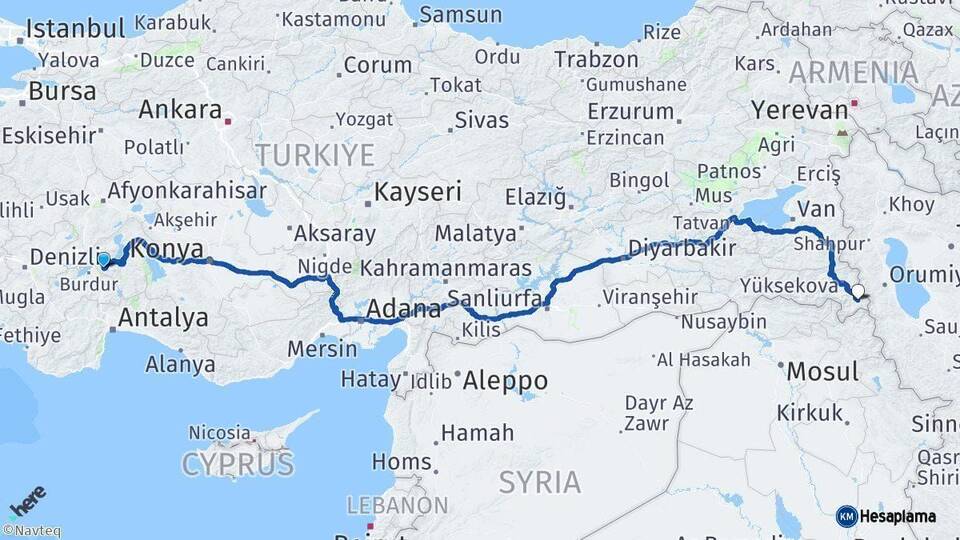 Isparta Şemdinli Hakkari Arası Kaç Km - Yol Haritası