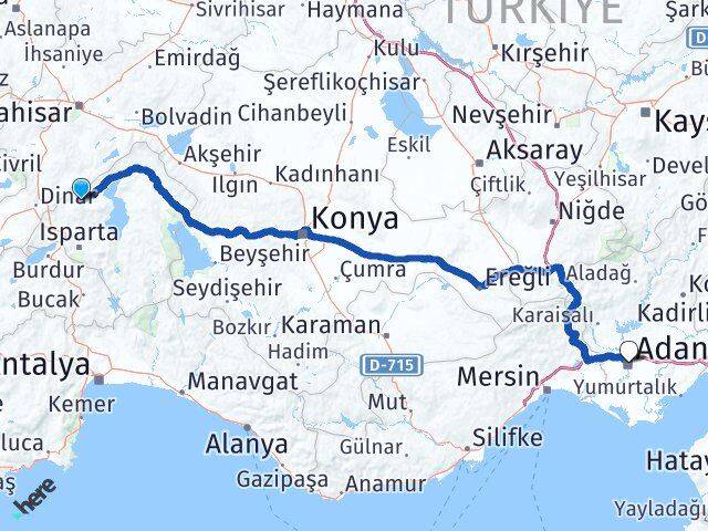 Isparta Senirkent Adana Arası Kaç Km - Yol Haritası