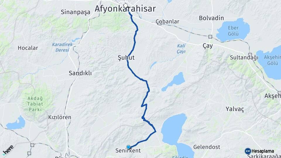 Isparta Senirkent Afyonkarahisar Arası Kaç Km - Yol Haritası