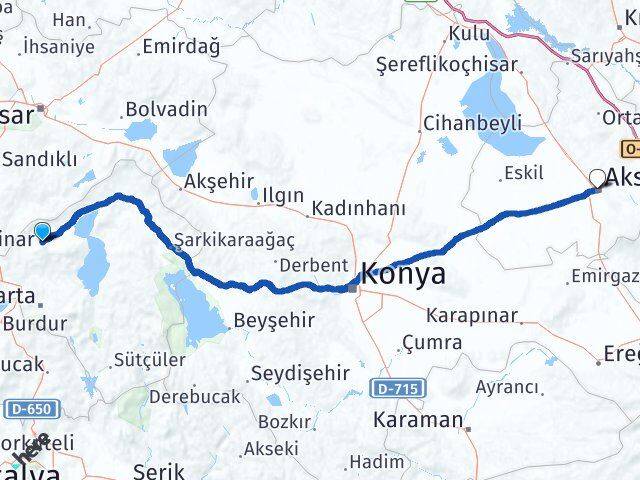 Isparta Senirkent Aksaray Arası Kaç Km - Yol Haritası