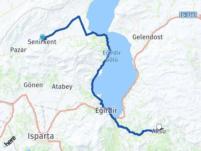 Isparta Senirkent Aksu Arası Kaç Km - Yol Haritası