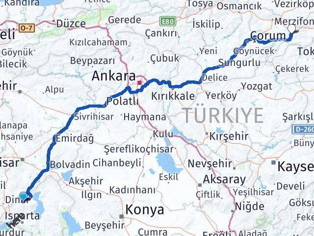 Isparta Senirkent Amasya Arası Kaç Km - Yol Haritası