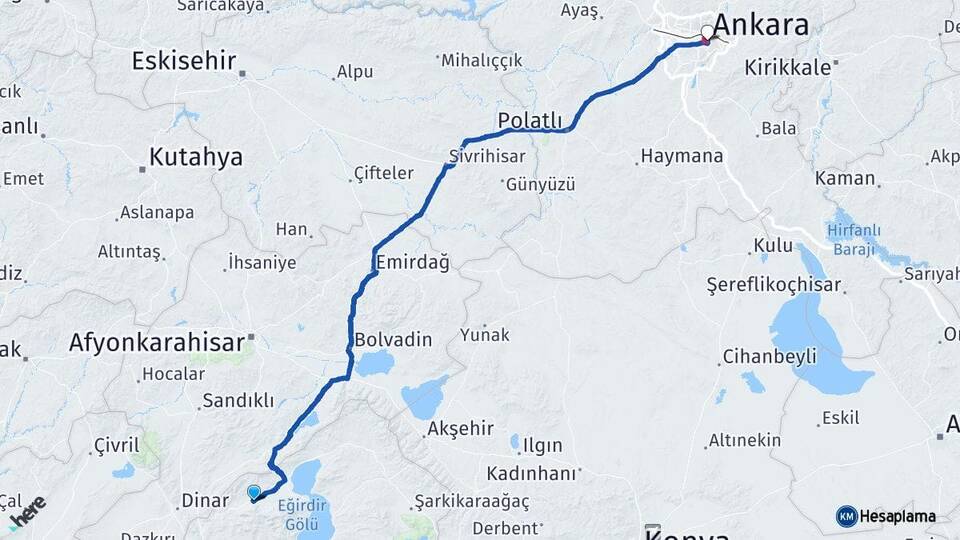 Isparta Senirkent Ankara Arası Kaç Km - Yol Haritası