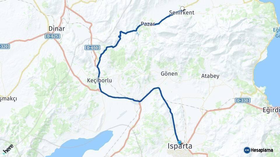 Isparta Senirkent Arası Kaç Km - Yol Haritası
