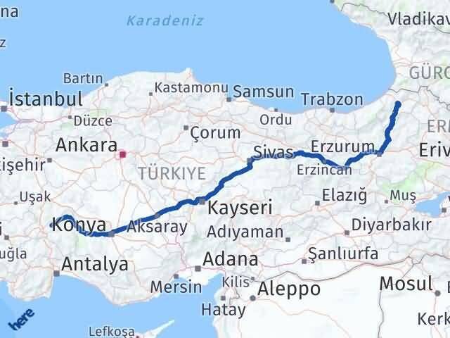 Isparta Senirkent Artvin Arası Kaç Km - Yol Haritası