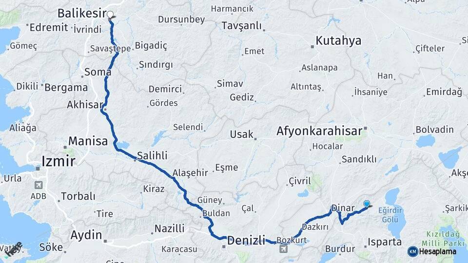 Isparta Senirkent Balıkesir Arası Kaç Km - Yol Haritası