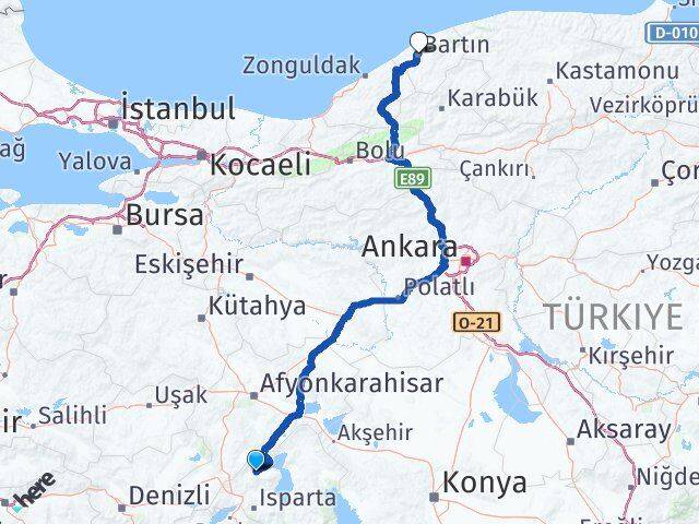 Isparta Senirkent Bartın Arası Kaç Km - Yol Haritası