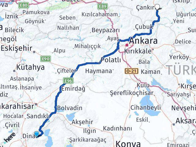 Isparta Senirkent Çankırı Arası Kaç Km - Yol Haritası