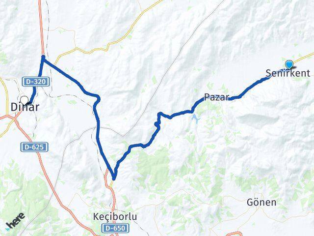 Isparta Senirkent Dinar Afyonkarahisar Arası Kaç Km - Yol Haritası