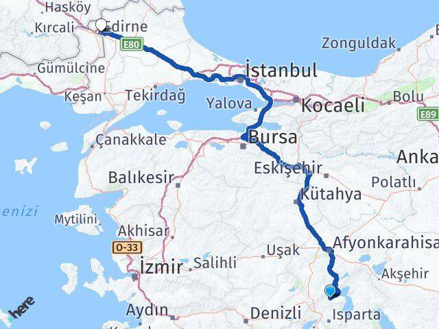Isparta Senirkent Edirne Arası Kaç Km - Yol Haritası