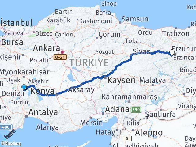 Isparta Senirkent Erzincan Arası Kaç Km - Yol Haritası