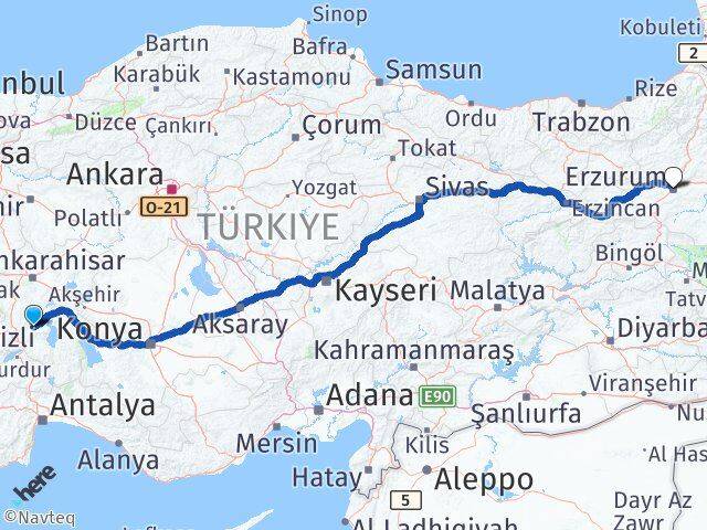 Isparta Senirkent Erzurum Arası Kaç Km - Yol Haritası