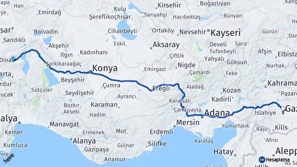 Isparta Senirkent Gaziantep Arası Kaç Km - Yol Haritası