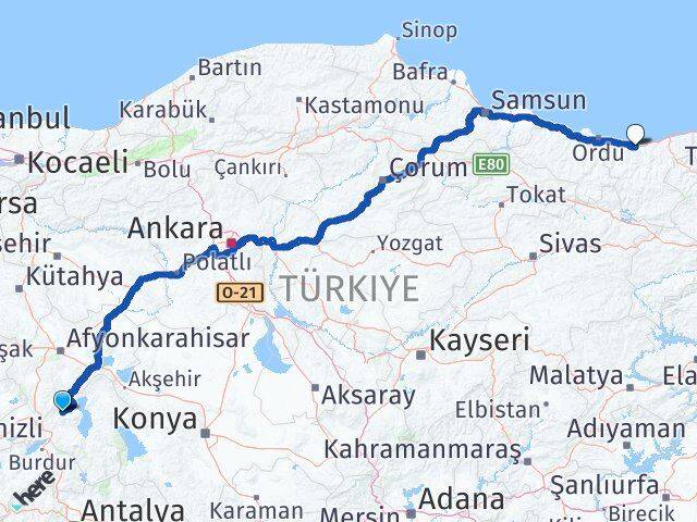 Isparta Senirkent Giresun Arası Kaç Km - Yol Haritası