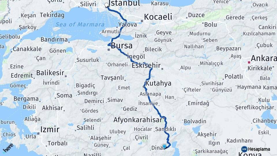 Isparta Senirkent İstanbul Arası Kaç Km - Yol Haritası