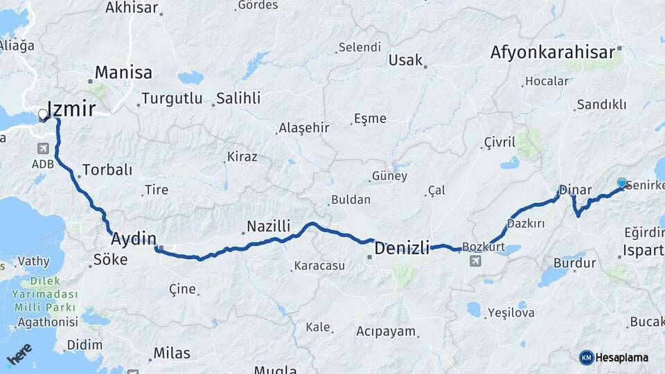 Senirkent İzmir Arası Kaç Km - Yol Tarifi