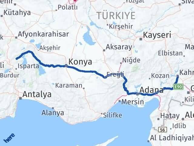 Isparta Senirkent Kahramanmaraş Arası Kaç Km - Yol Haritası