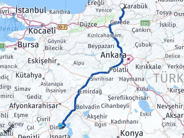 Isparta Senirkent Karabük Arası Kaç Km - Yol Haritası
