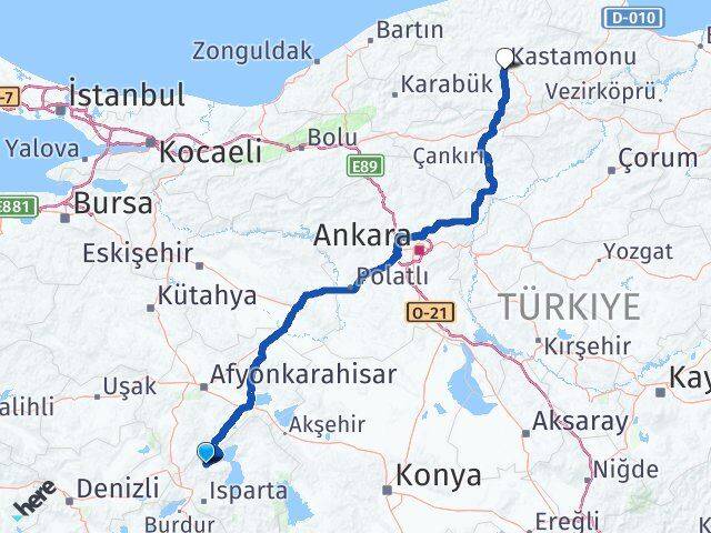 Isparta Senirkent Kastamonu Arası Kaç Km - Yol Haritası