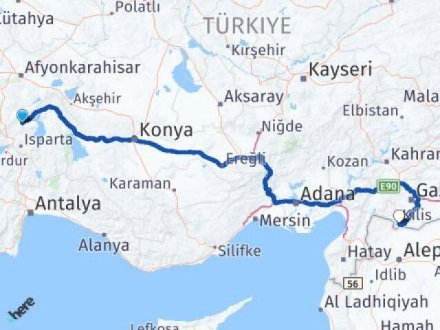 Isparta Senirkent Kilis Arası Kaç Km - Yol Haritası