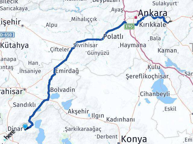 Isparta Senirkent Kırıkkale Arası Kaç Km - Yol Haritası