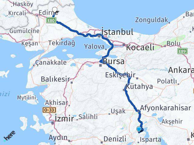 Isparta Senirkent Kırklareli Arası Kaç Km - Yol Haritası