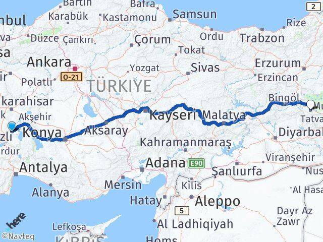 Isparta Senirkent Muş Arası Kaç Km - Yol Haritası
