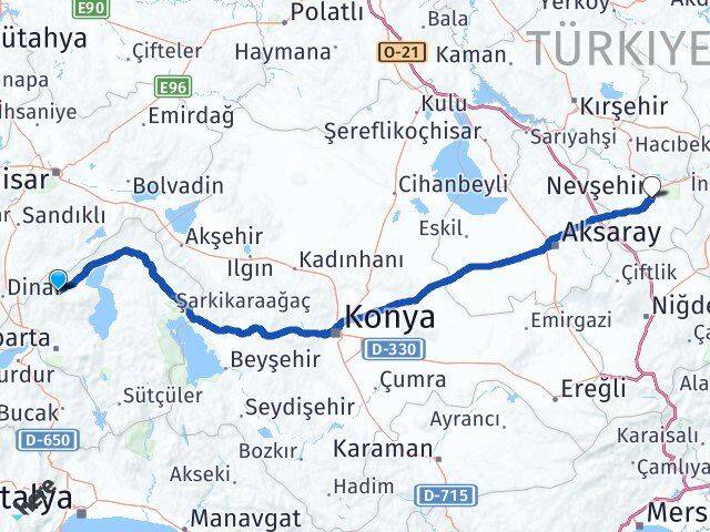 Isparta Senirkent Nevşehir Arası Kaç Km - Yol Haritası